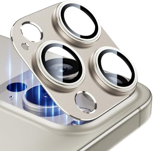 Esanik (2 Stück Kameraschutz für iPhone 15 Pro/iPhone 15 Pro Max Kamera Schutz, Panzer Schutz Glas Aluminiumlegierung Linsenschutz Camera Screen Protector