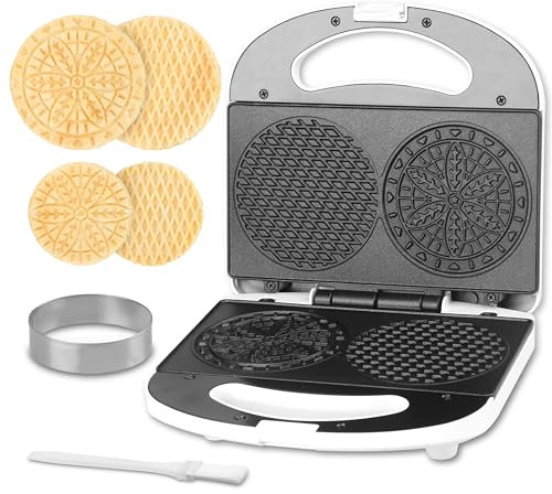 SugarWhisk Mini-Pizzelle-Maschine mit einem 7,6 cm großen Schneider, Mini-Stroopwafel-Eisen, Backen von 5 x 10,2 cm Pizzellen oder 7,6 cm Stroopwafels, hervorragend für Urlaub, Party,