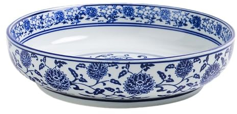 BURLOE Blue White Ceramic Pasta Bowls, Serving Shells Salad Sweeties Chinese Asian Soups for Restaurants Home Blue and White Porcelain Bowls,Blue