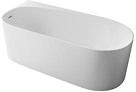 BERNSTEIN - Baignoire d'angle semi-îlot Blanc brillant design Acrylique + Bonde et trop plein, 220L, Montage à droite - 170x80x58cm (lxLxH) - ONDA CORNER