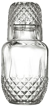 DULRLLY Juego de 2 Jarras de Agua Junto a la Cama con Vaso de Cristal, Jarra de Agua Vintage con Vaso, Jarra de Agua de Cristal, Dispensador de Jarra para Baño, Dormitorio, Mesita de Noche(A)