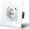 MVAVA Schuko Steckdose EU-Standard 1 Fach Glas Platte Unterputz Steckdose Einfache Installation 86mm×86mm 3-Draht Erforderlich Weiß