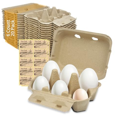HavRixor Jumbo-Entenei-Kartons, 20 Stück, für bis zu einem halben Dutzend Eier, 6 Stück, leere Kartonstärke, natürliche Zellstoff-Eierschachteln, mit Aufklebern