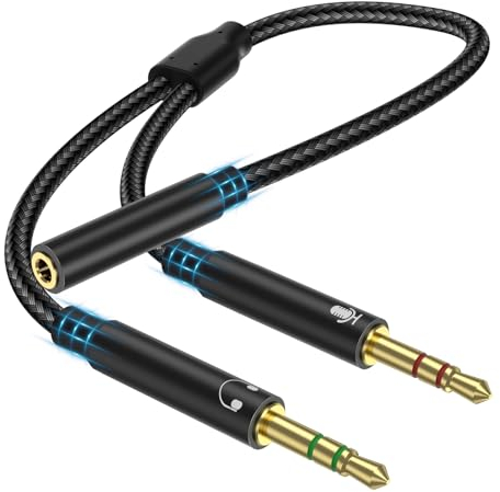 Eisreho Audio Splitter Y Adapter 3.5 mm Female to Double 3.5 mm Jack Plug Headset Microphone Adapter Audio Splitter Cable Compatible with Headphones, PC, PS4, Gaming Headset, Laptop etc. 35 cm