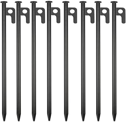 Tent Pegs, 8 Pack Ground Pegs, Tent Pegs metal 20cm, Stable Metal Nail Camping With Outdoor Fixed Tents, Trampolines, Fences, etc, Metal Tent Pegs (black)