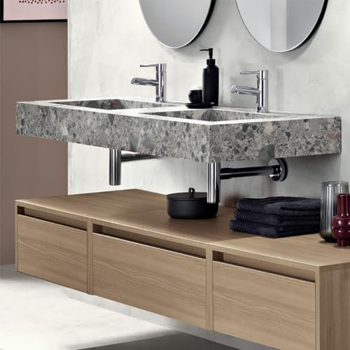 Étagère avec lavabo intégré en hpl laminé pour salle de bain avec supports IDRO (gris, 140 cm)