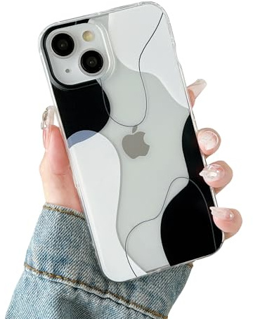 DEFBSC Compatible with iPhone 14/13 Case, Transparent Color Mix Aesthetic Design Soft TPU Bumper Slim Thin Shock-Absorbing Protective Phone Cover - Black