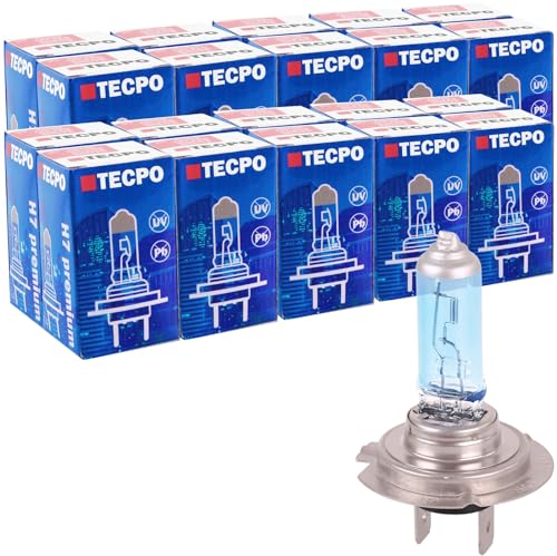 TECPO 20x H7 Birne Xenon Optik Premium Weiß Glühbirne 12V 55W PX26 Halogenlampe Halogenleuchte Lampe