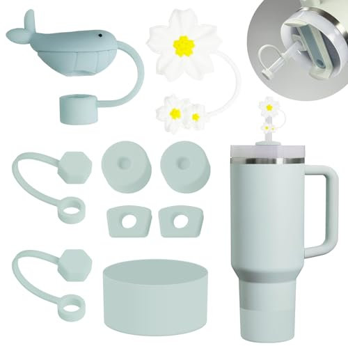 Mefaster Cup Accessories Set Includes 6Pcs Silicone Spill Proof Stopper, 2Pcs Straw Cover Cap for 9-10 mm Straw, 1Pcs Silicone Boot Compatible with Stanley Cup 40oz&30oz Tumbler(Mist), standard