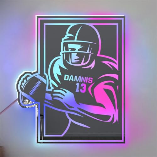 ASD Jewerly Personalisierte Rugby Player LED Spiegel Licht Up Zeichen, benutzerdefinierte Name für Nummer Rugby Wand Kunst Neon Licht, Weihnachten Geburtstag Rugby Kinder Geschenk