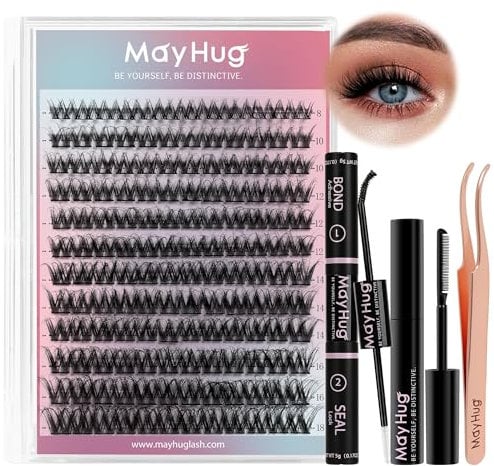 Mayhug Wimpernverlängerungs-Set, 144-teilig, 3D Flauschige Wimpern Bündel mit 10ml Bindung und Stempel, 5ml Wimpernentferner, Wimpernzange, Easy DIY Wimpernverlängerungs-Kit zu Hause Blau
