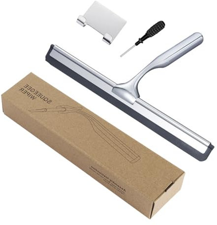NathrBTV Rasqueta Limpiacristales para Ducha Limpiacristales de Ducha de Acero Inoxidable Multiusos Escobilla para Ducha Baño Azulejos Espejos Ventanas con Colgador Ventosa sin Taladrar