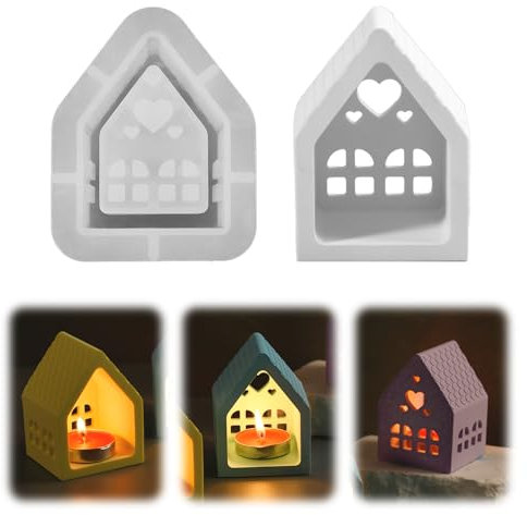 Silikonformen Gießformen Häuser, 3D Silikonform Haus Kerzenhalter, Gießform für Gips und Handwerk (J)