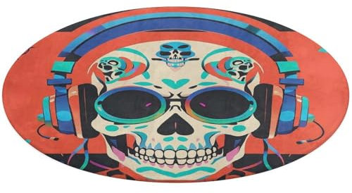 Punk-Rock-Teppich mit Totenkopf-Motiv, für Wohnzimmer, 80 x 80 cm, rutschfest, kreisförmig, Schlafzimmer, Bodenmatte, weicher Teppich für Vorder- und Hintertür, Badezimmer, Küche, Badewanne, Dusche,