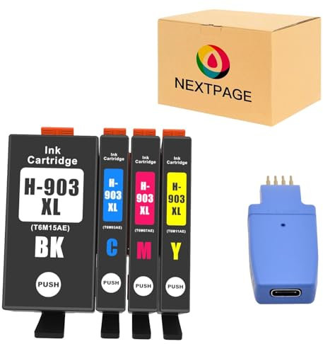 Nextpage 903XL Multipack Druckerpatronen 903 kompatibel für Hp OfficeJet Pro 6950 6960 6970 Drucker(4er Pack) mit 1 Stück 903XL Chip Upgrade Gerät