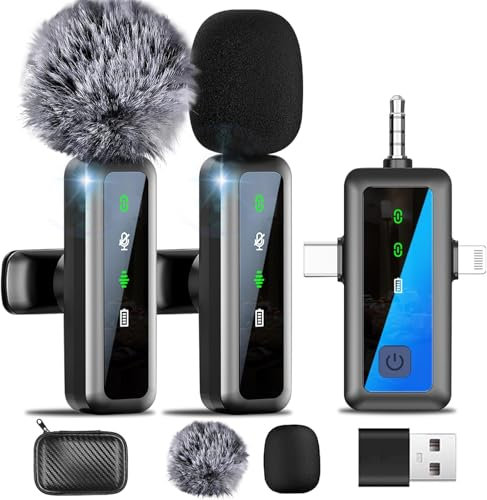 MLZTINGR Wireless Lavalier Microphone for iPhone/iPad/PC/Android/Camera, Digital Display, Plug & Play, AI Noise Reduction, 360° Sound Pickup, Mini Lapel Mic for Video Recording, YouTube, Vlogs, TikTok