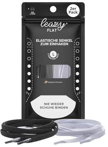 leazy Flat Doppelpack, 2er-Pack (1x weißes Paar & 1x schwarzes Paar) - L: Bis 6 Ösen pro Seite