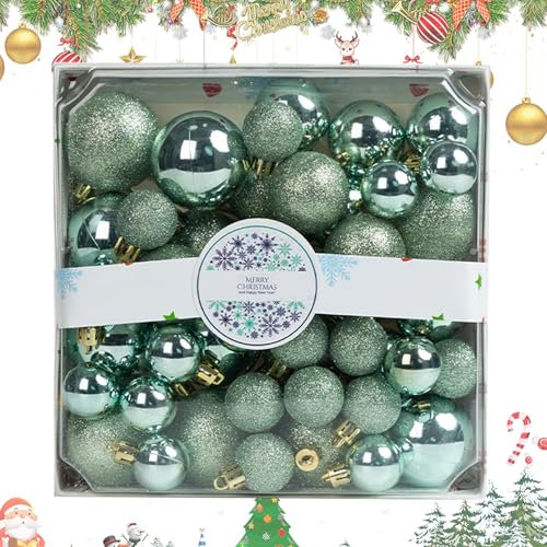 C-Light Green Christmas Tree Balls Ornaments - Shatterproof Hanging Bauble Pendant Decorations, 44Pcs