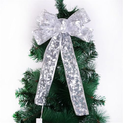 NZDFH Christbaumspitze mit Beleuchtung Weiß Weihnachtsbaumschmuck Weihnachtsbaum Spitze Weihnachtsschleifen Weihnachtsdeko Christmas Decorations Christbaumschmuck Weihnachtsbaum Deko
