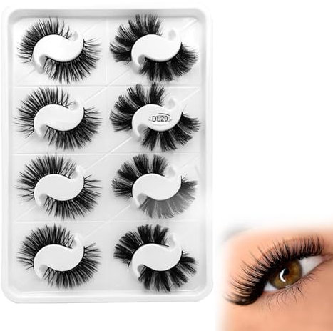 Faux Cils 4 Paires Waterproof Cat Eye Moelleux Faux 3D Faux Cils Naturel à la Main Cils a Cils Vison Réutilisables Volumineux Fake Eyelashes Minces Bande Fake Lashes Moelleux (C)
