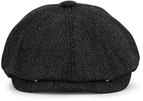 KeepSa Newsboy Stil Tellermütze Schirmmütze Herren Damen - 8 Panel Peaky Fischgräten Tweed Retro Schiebermütze Schlägermütze Gatsby Cap 50-52cm, Schwarze