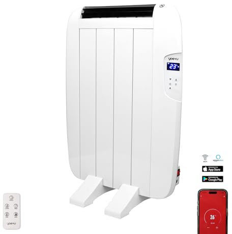 YOEVU - Emisor Térmico Inteligente 600W de Aluminio | Compatible con Alexa y App Móvil | Programable, Bajo Consumo y Silencioso | Ideal para Estancias Pequeñas | Color Blanco