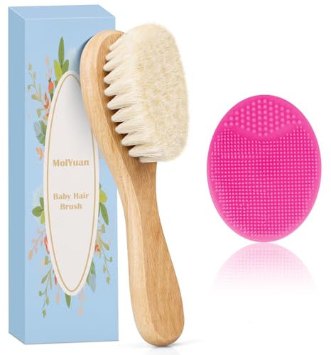 MolYuan Baby Haarbürste, Hölzerne weiche ziegenhaarbürste, Baby Silikon Haar Cradle Cap Pinsel Set für Neugeborene, Kleinkinder, Haarbürste Baby Set (2 Stück (Rosenrot Silikonbürste+Haarbürste))