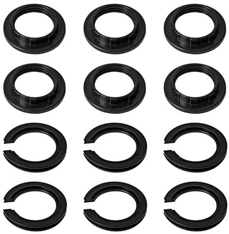 12 Pack Plastic Lampshade Reducer Ring, E27 to E14 Lamp Shade Reducer Ring, E14 Lamp Shade Ring Converter, Socket Replacement Ring, Lamp Fittings Adapter, Fitting Lampshade Washer Adaptor Black