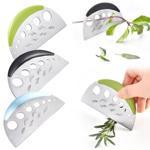 2 in 1 Herb Stripper and Herb Cutter,Stainless Steel 7 Holes Kitchen Leaf Stripping Tool,Herb Chopper for Fresh Herbs,Kitchen Gadgets for Vegetables, Kale, Rosemary, Thyme, Mint (1, Green)