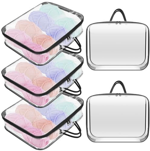 VAVPUP 5 Stück Aufbewahrungstasche,Transparente Plastik Aufbewahrungsbox mit Griff und Reißverschluss,30 x 40 x 10 cm,Wasserdichte PVC Häkeltasche für Kleidung,Pullover,Bettlaken Lagerung,Decke