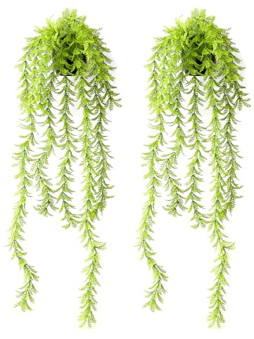 TIED RIBBONS 2 Pc Artificial Hanging Plants with Pots | 27 Inch | Plastic Fake Ferns Ivy Artificial Trailing Plants, Fake Vine Hanging Basket Faux Plant with Willow Leaves for Garden, Christmas Decor
