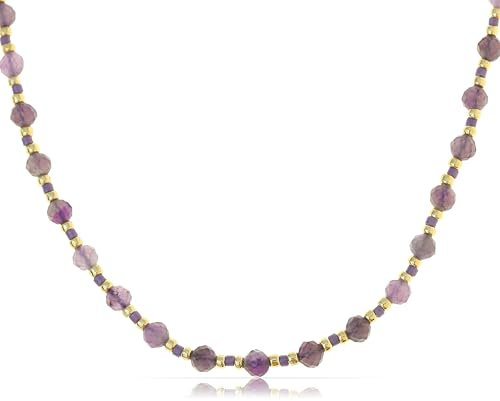 Made by Nami Bunte Perlenkette Damen aus Natursteinen 40 + 5 cm Halskette Damen Boho Schmuck Wasserfest & Hypoallergen Festival Schmuck (Lila)