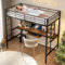 HavenGlide Hochbett Metallbett 90x190cm mit Schreibtisch & Treppe, Bettrahmen Etagenbett mit 2 Leitern & Lattenroste, Hochbett Stockbett Metall für Erwachsene und Kinder, Schwarz