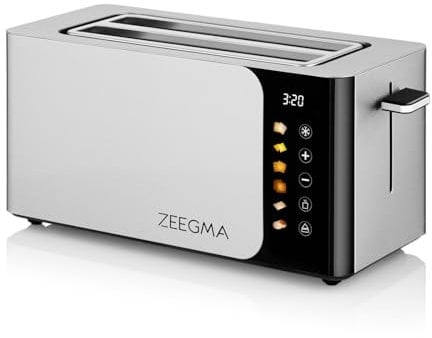 ZEEGMA TOSTEE SMART 4-Scheiben-Edelstahl-Brottoaster, Brötchenhalter, 1500 W, Auftauen, Aufwärmen & Stoppen, Krümelfach, Touchpanel, Timer, 6 Stufen