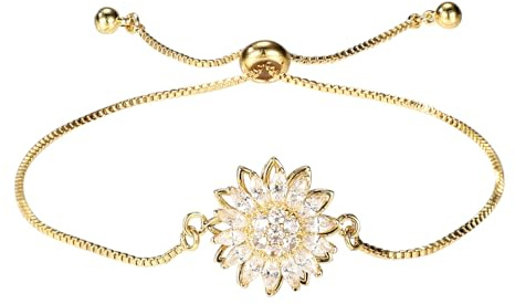 Mikovivi 2stk Sonnenblumen Armband, Verstellbares Sonnenblumen Armband mit Strasssteinen Funkelndes Blumen Stressabbau Schmuck für Frauen (Gold)