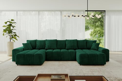 ALTDECOR Ecksofa in U-Form mit Schlaffunktion und Bettkasten Corner Sofa Bett Eckcouch Couch L-Form Schlafcouch Ausziehbar Wohnlandschaft Schlafsofa Cauchsofa ENIL-U 401x189x68 Dunkelgrün