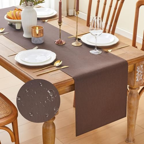 GUJOXILA Modern Tischläufer Braun Wasserabweisend Abwaschbar Leinenoptik | Tischläufer Esstisch Tisch Dekoration für Hochzeiten Outdoor Drinnen Urlaub Party Dekor 40 x 180 cm