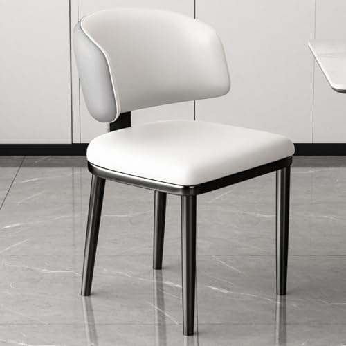 Natliedop Esszimmerstühle, Mid-Century Modern, gepolstert, schwarz, Küchenstuhl aus Leder ohne Armlehnen, Wohnzimmerstuhl mit bequemer Rückenlehne und Metallbeinen (/Weiß C)