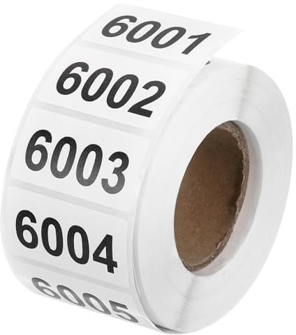 QUARKZMAN Fortlaufende Nummernaufkleber 6001-7000 Inventaretiketten Weiß | Selbstklebende Wasserdichte Aufkleber Etiketten, Für Lagerorganisation Umzugskartonetikettierung Büromaterial