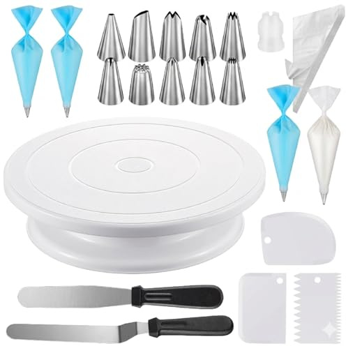 121pcs Cake Decorating Kit, Cake Decorating Supplies with Cake Turntable for Decorating,Pastry Piping Bag,Russian Piping Tips Baking Tools, Cake Baking Supplies for Beginners