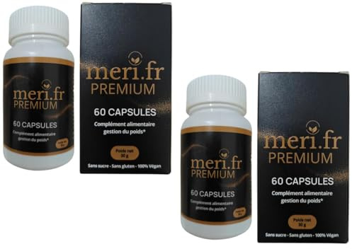 Meri.fr PREMIUM – Nouvelle Formule Efficace à la L-Carnitine |2 x 60 Gélules Naturelles | Aide au Contrôle de l’Appétit & Métabolisme des Graisses | Expédié depuis la France