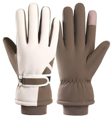 NJDQFA Ski 5-Finger Handschuhe, winterhandschuhe, Thermo Handschuhe Herren, wasserdichte, Touchscreen, Geschenk für Männer und Frauen, Braun,One Size