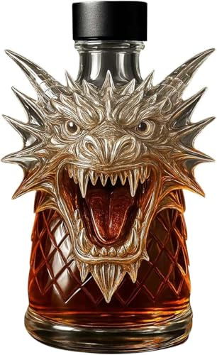 11.8oz/350ML Personalised Whiskey Decanter Glass Bottle, 3D Dragon Animal-Shaped Art Statue Sculpture Whisky Decanter, Novelty Animal Wine Decanters Craft Wine Bottle Gift, for Men Whiskey Lovers