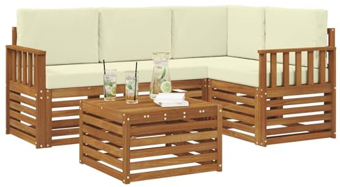 vidaXL Möbelsets mit Kissen 5 pcs Natur und Creme Holzwerkstoff, Moderne Gartensofa-Gruppe, stylische Möbel, gemütliche Lounge, Akazie und Holz für die Terrasse