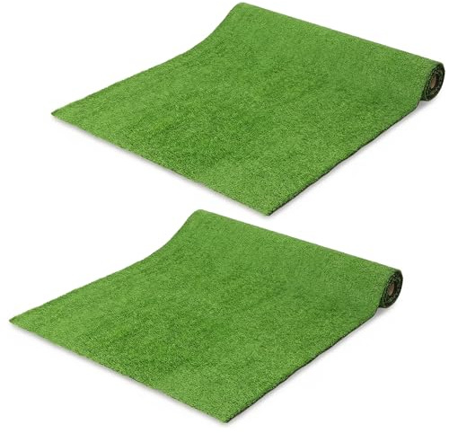 Outsunny 2pcs Artificial Grass Turf 1m x 4m, Fake Grass Mat with 10mm Pile Height, Self-draining, Astro Turf for Garden, Patio, Family, Pets, Indoor and Outdoor, Green