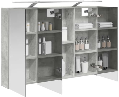 vidaXL Badezimmerspiegelschrank mit Tür Beton Grau 100 x 14,5 x 70 cm, Badezimmer Aufbewahrung, rechteckiger Schrank, modernes Design, platzsparender Wandspiegel, verstellbares Regal, Organizer