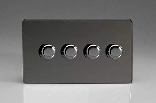 Varilight 4-Gang 2-Way V-Pro Push On/Off Rotary LED Dimmer 4 x 0-120W (Twin Plate) Iridium
