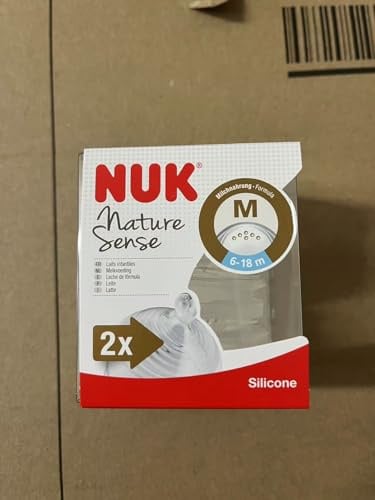 NUK Nature Sense Trinksauger, 6-18 Monate, brustähnlicher Silikon-Trinksauger, BPA-frei, 2 Stück, S (Tee), transparent