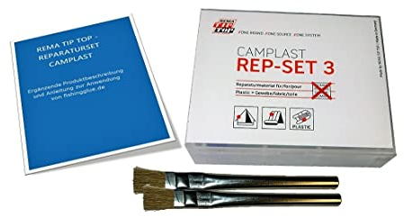 PVC & PU-REPARTURSET CAMPLAST Maxi + 2 Pinsel + fishingglue-Produktbeschreibung; Flickzeug für Schlauchboot Zelt Pool Gewebe Planen Markise Isomatte Luftmatratze Vinyl PVC Polyurethan