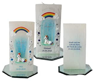 Taufkerze/Geburtstagskerze EinhornRegenbogen inkl.,Name,Datum**Junge Mädchen